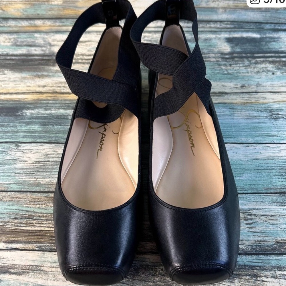 Jessica Simpson Mandalaye Ballet Flats Shoes Womens 9.5M Black Leather Slip On